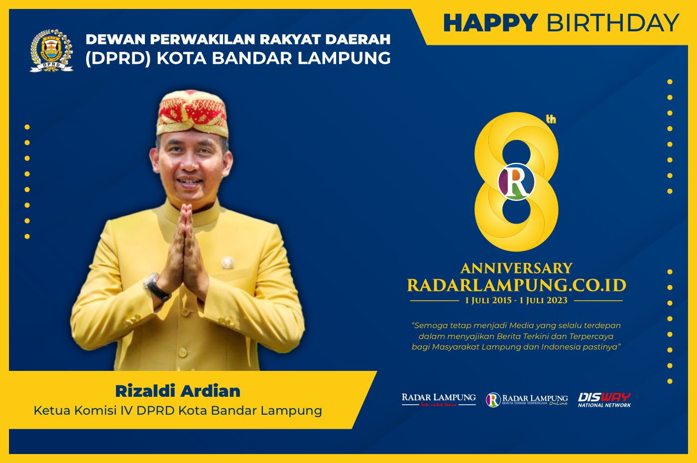 Rizaldi Ardian: Selamat Milad Radar Lampung Online ke-8