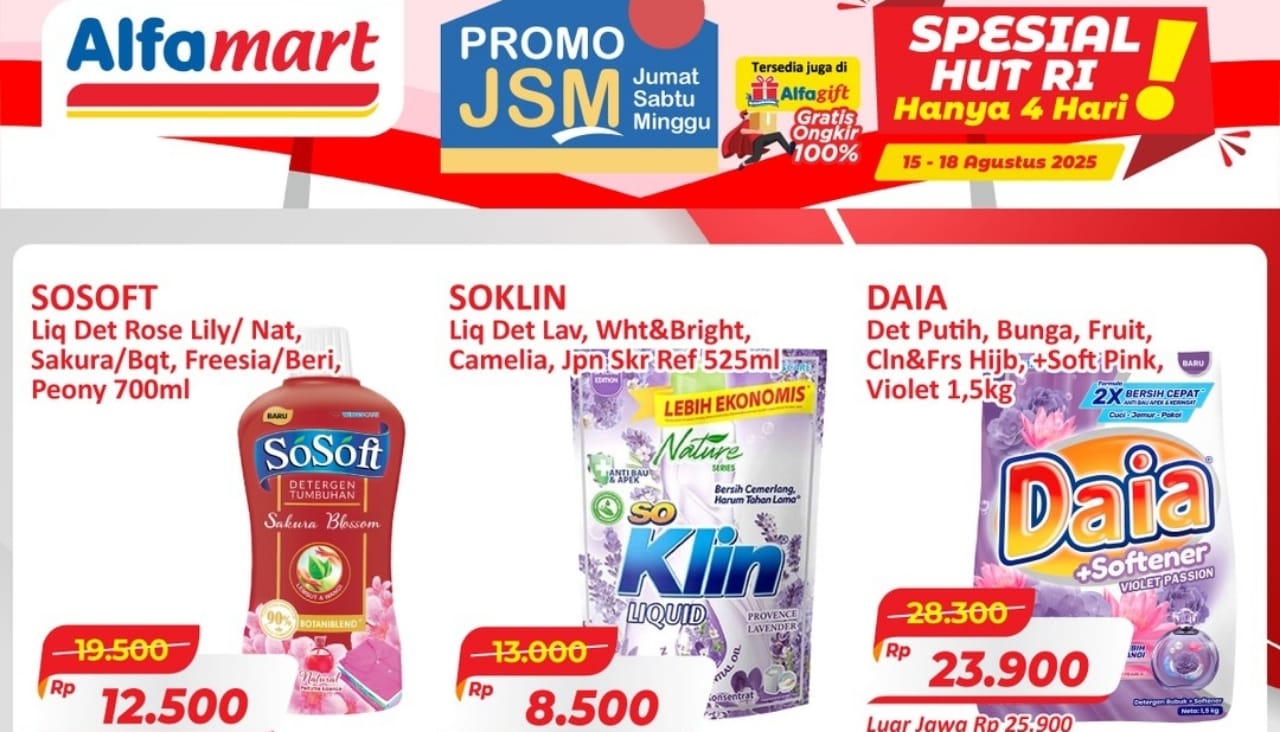 Hanya 3 Hari Promo Deterjen Murah dan Pewangi Pakaian Spesial Kemerdekaan di Alfamart, Cek Katalognya