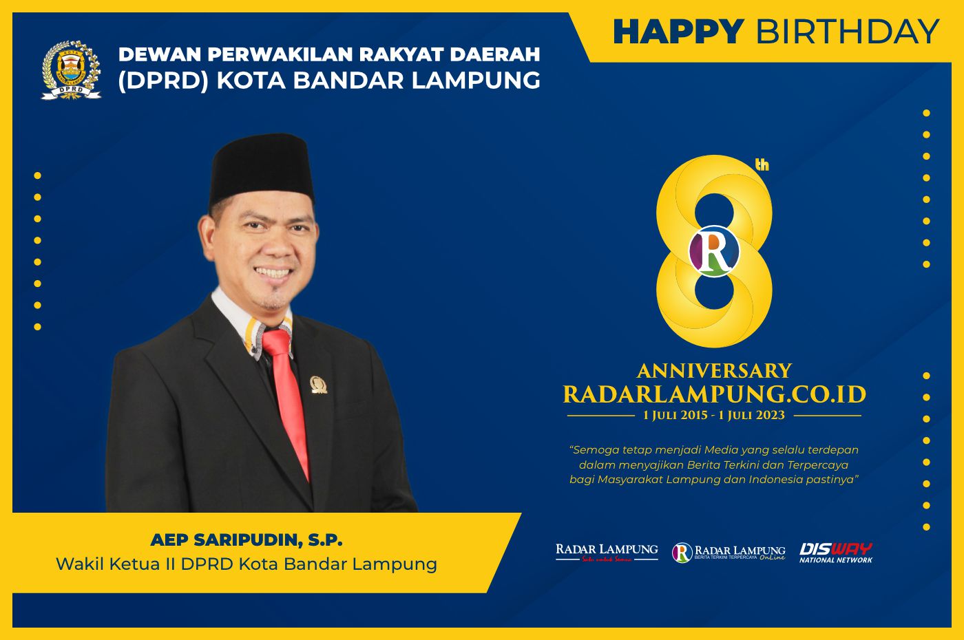 DPRD Kota Bandar Lampung: Selamat Hari Jadi Radar Lampung Online ke-8