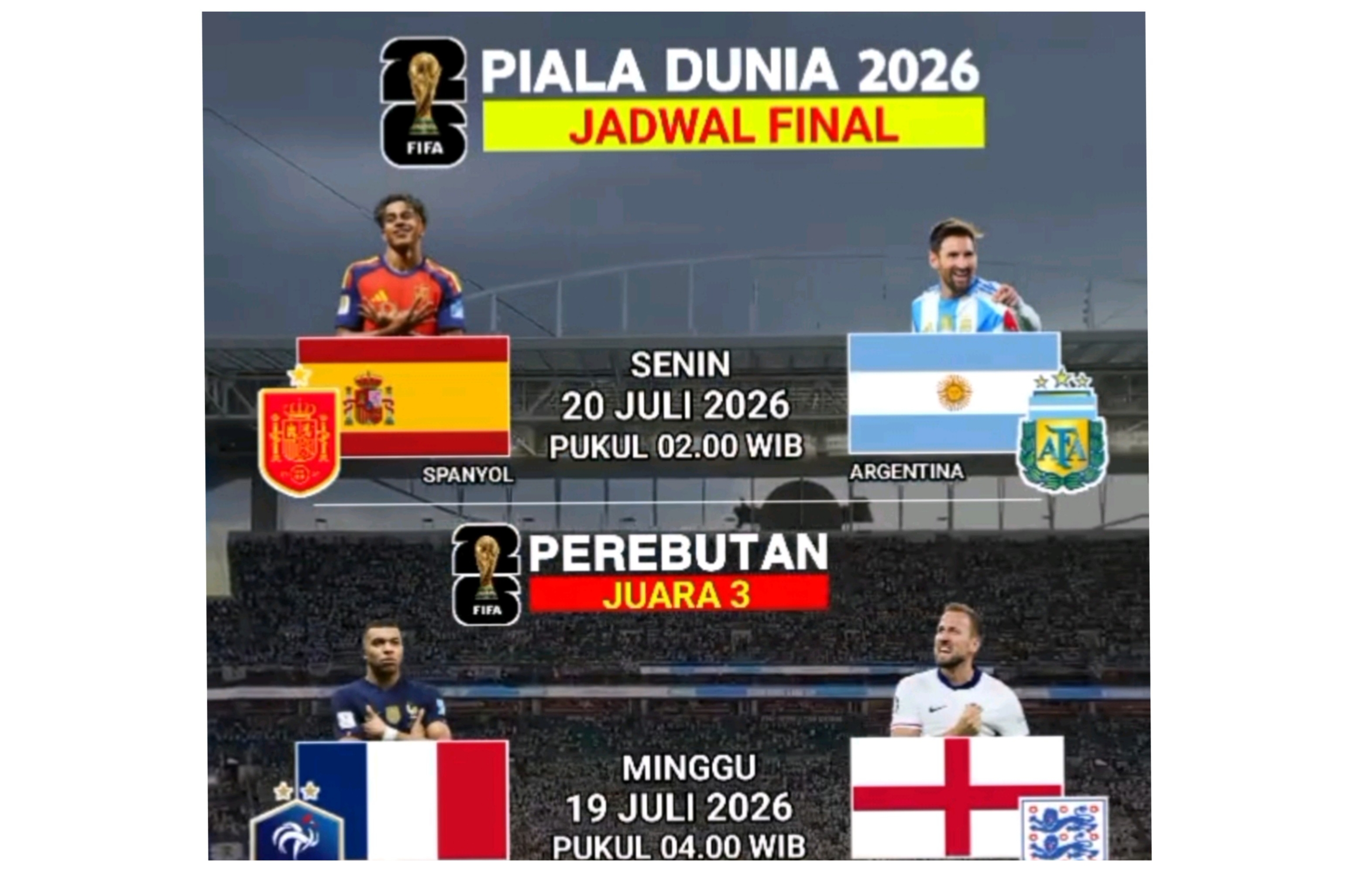 Jadwal Lengkap Final Piala Dunia 2026, Argentina Siap Bertemu Spanyol, Cek Jam Siaran Langsung