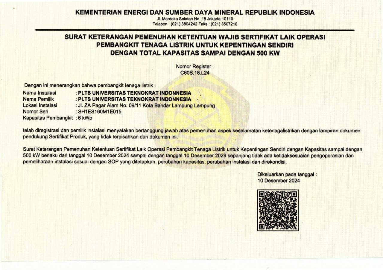 Akhirnya Teknokrat Kantongi Izin Pemasangan Sistem PLTS 