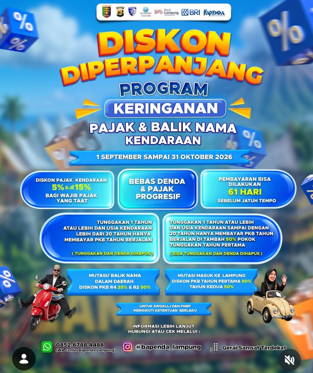 Bapenda Lampung Perpanjang Program Keringanan Pajak dan Balik Nama Kendaraan hingga 31 Oktober 2026