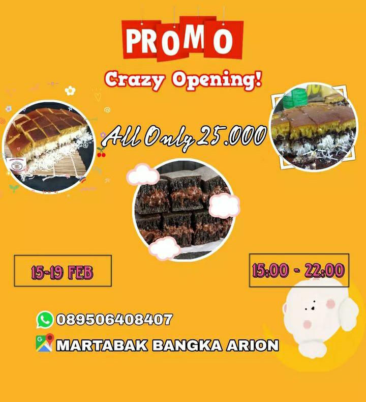 Promo Crazy Opening Martabak Arion, Harga Serba Rp 25 Ribuan