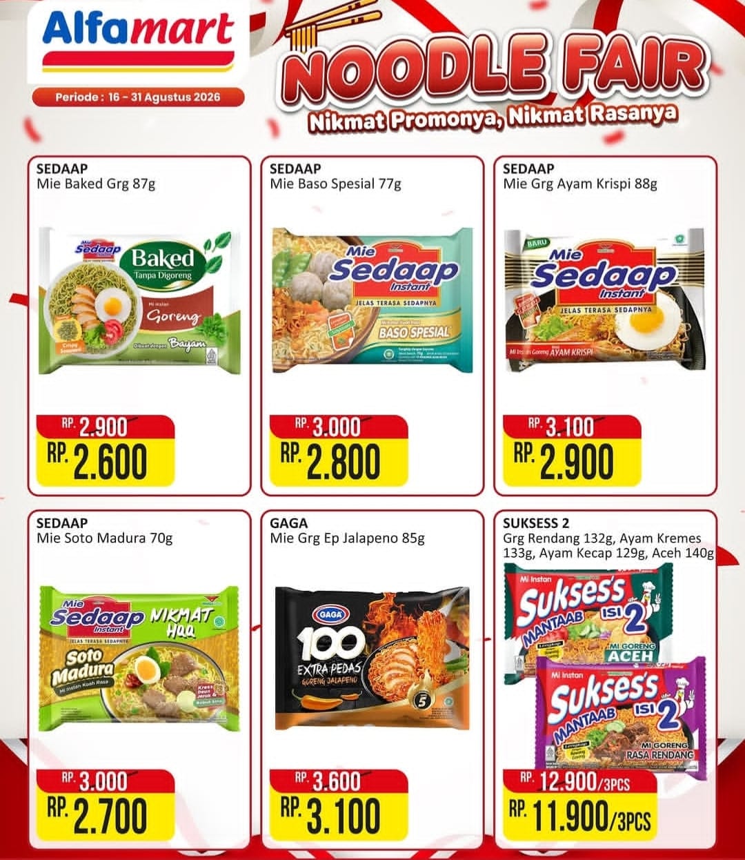 Katalog Promo Alfamart Noodle Fair Periode 16–31 Agustus 2026: Diskon Mi Instan Mulai Rp 2 Ribuan