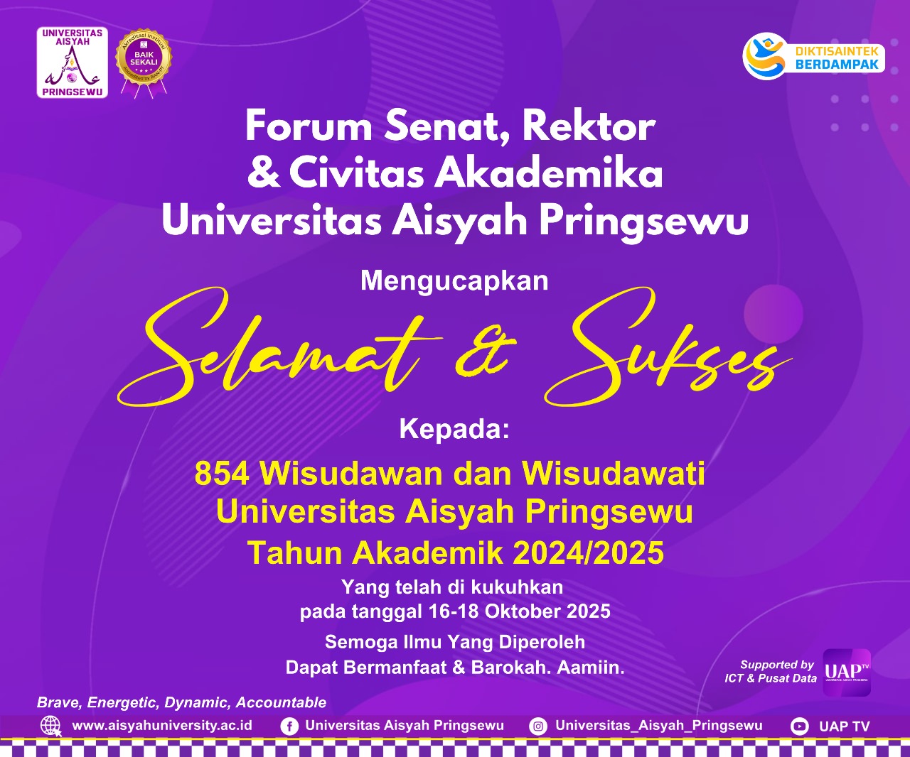 UAP Wisuda 854 Lulusan, Dua Dosen Berprestasi Dapat Hadiah Ibadah Haji