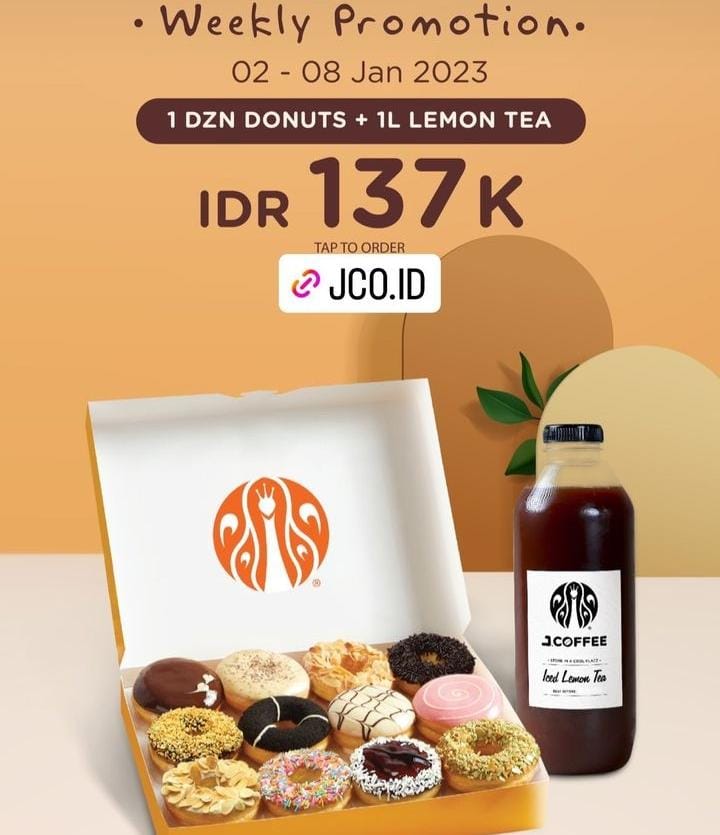 Weekly Promotion JCO Indonesia 2 Hingga 8 Januari 2023, 1 DZN Donuts Plus 1 Liter Lemon Tea Hanya Rp 137 Ribu