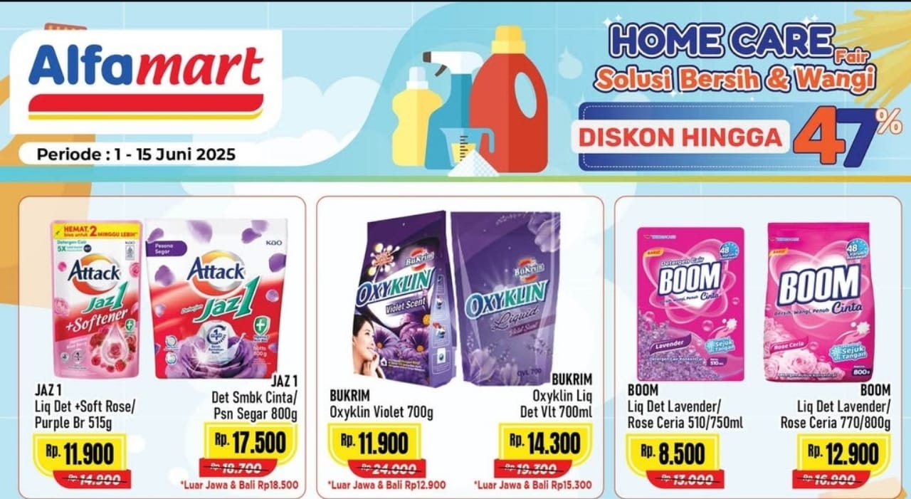 Deterjen Murah Dalam Promo Home Care Alfamart Spesial 2 Juni 2025, Ada Diskon 47 Persen!