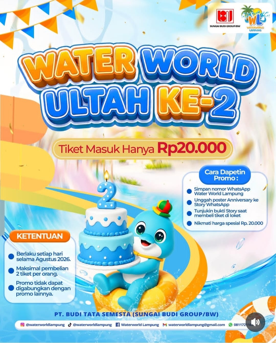 Spesial HUT Ke-2, Tiket Masuk Water World Lampung Cuma Rp 20 Ribu Selama Agustus 2026