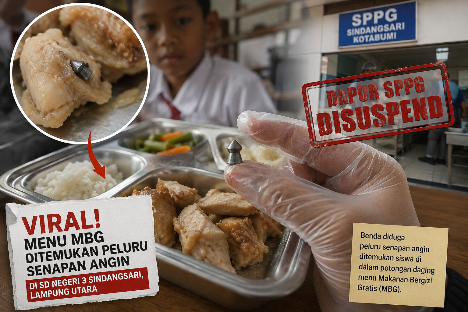 Viral! Siswa SD di Lampung Utara Temukan Benda Diduga Peluru di Menu MBG, Dapur SPPG Disuspend