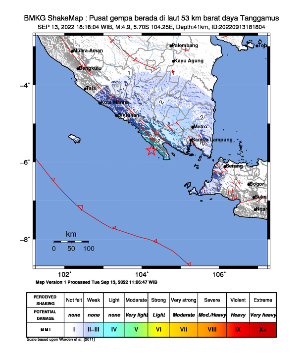Gempa Tektonik 4,9 Magnitudo dirasakan di Tanggamus