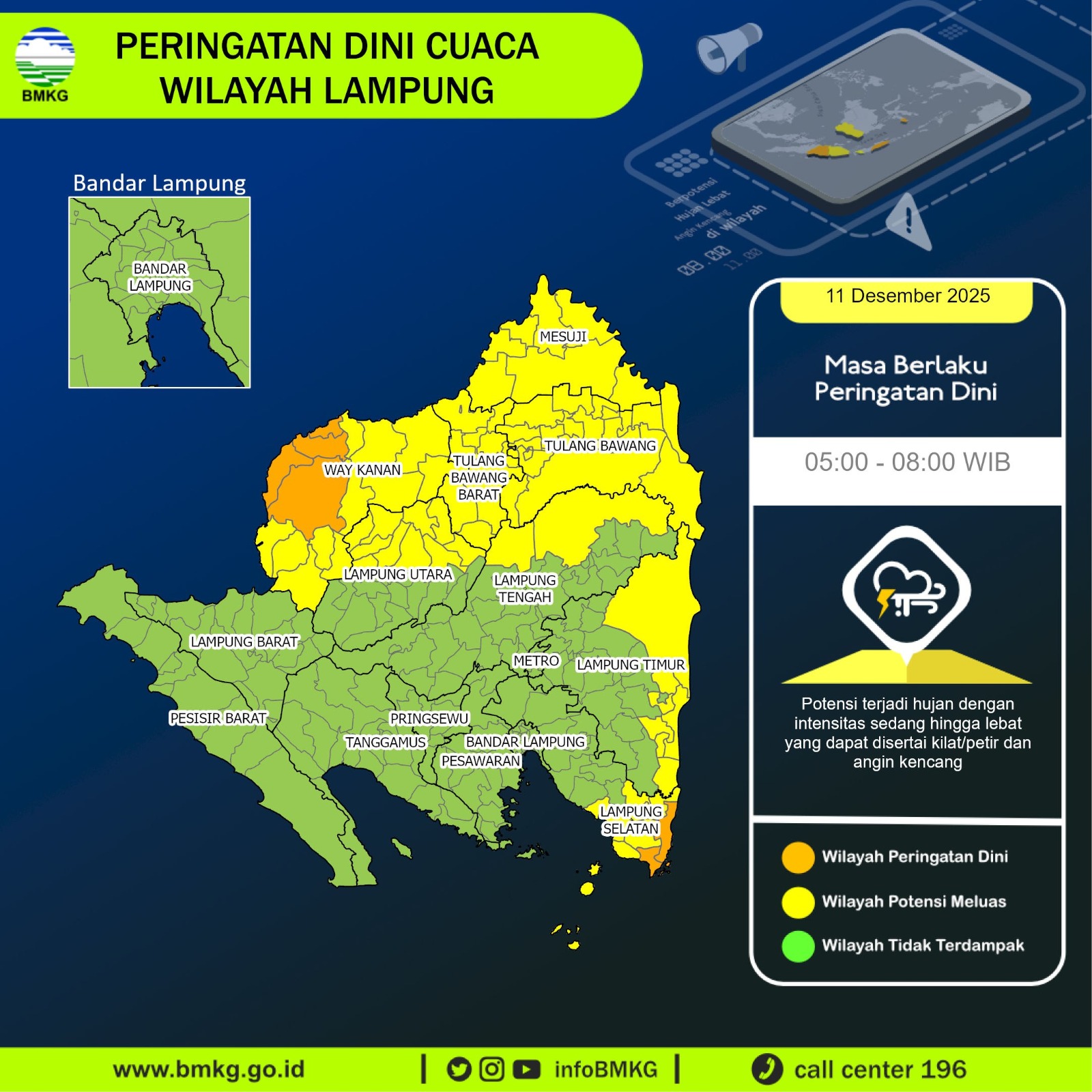 Prediksi Cuaca Lampung Hari Ini, Hujan Sambung-Menyambung dari Pagi Sampai Dini Hari
