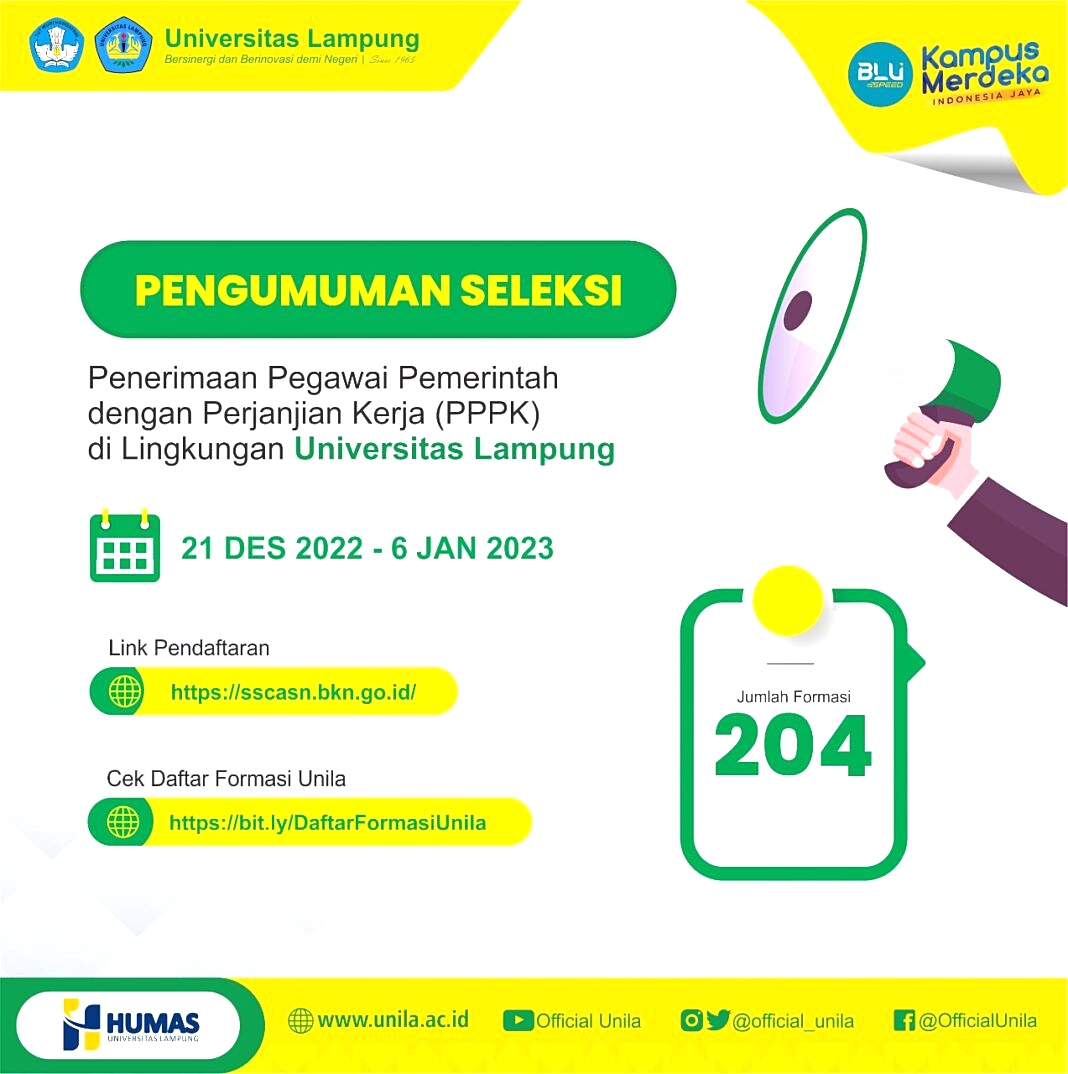 Buruan Daftar! Loker Unila Buka 204 Formasi PPPK, Cek Di sini!