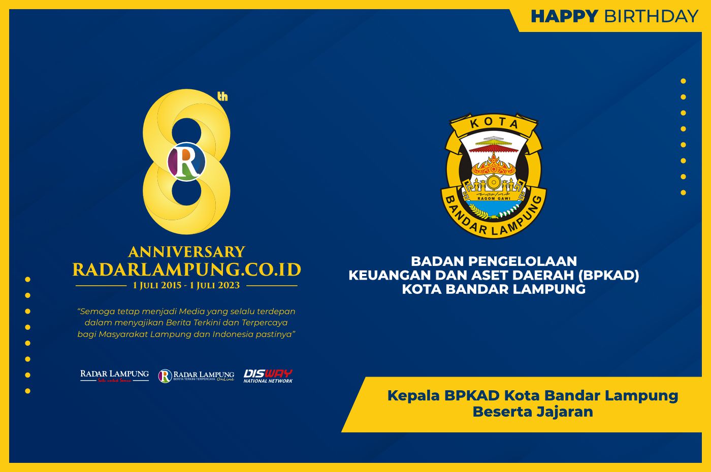 BPKAD Kota Bandar Lampung: Selamat Milad Radar Lampung Online ke-8