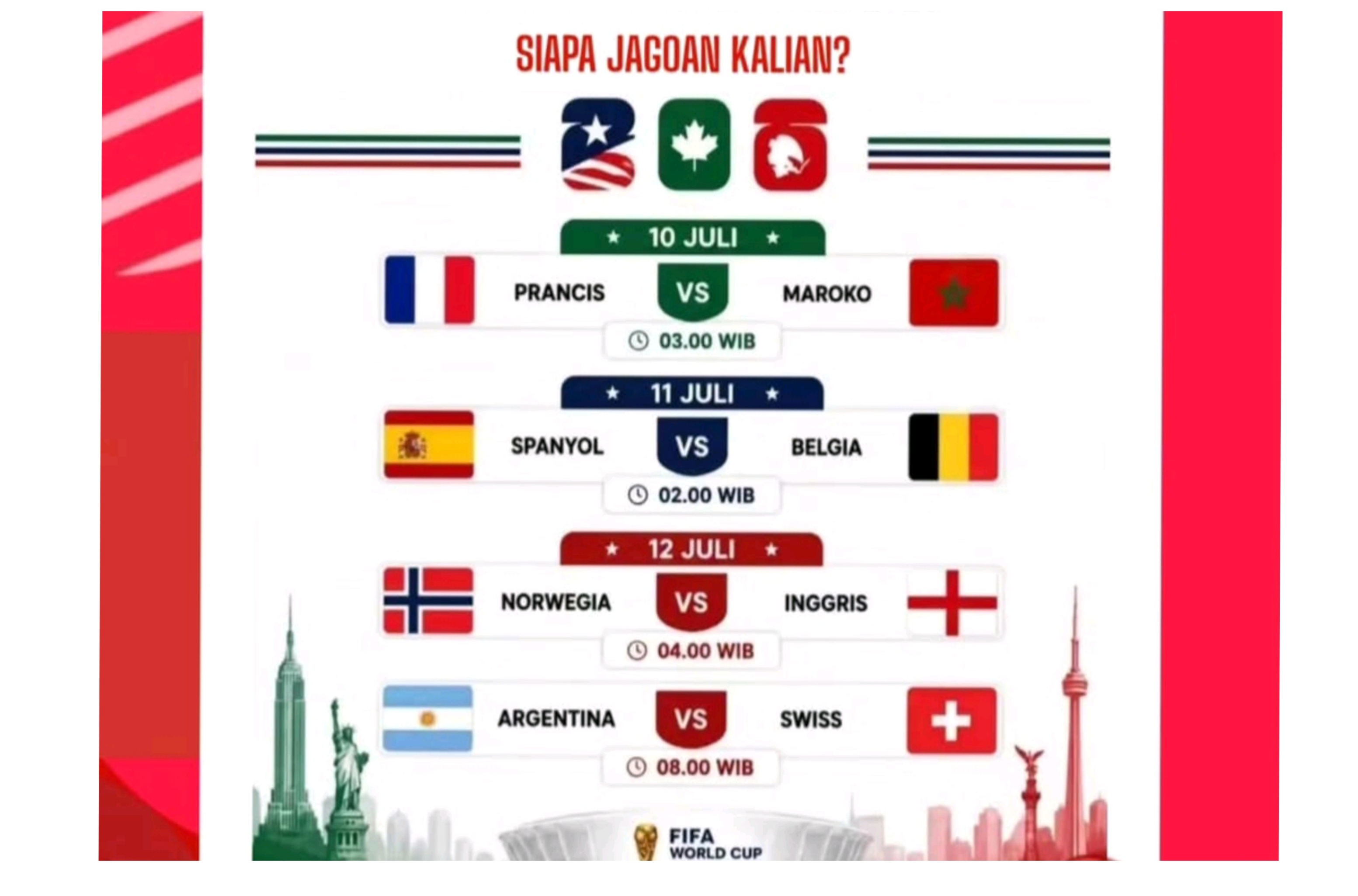 Babak 8 Besar Piala Dunia 2026 Siap Dimulai, Cek Jadwal Pertandingan Sekaligus Jam Siaran Langsung Dini Hari