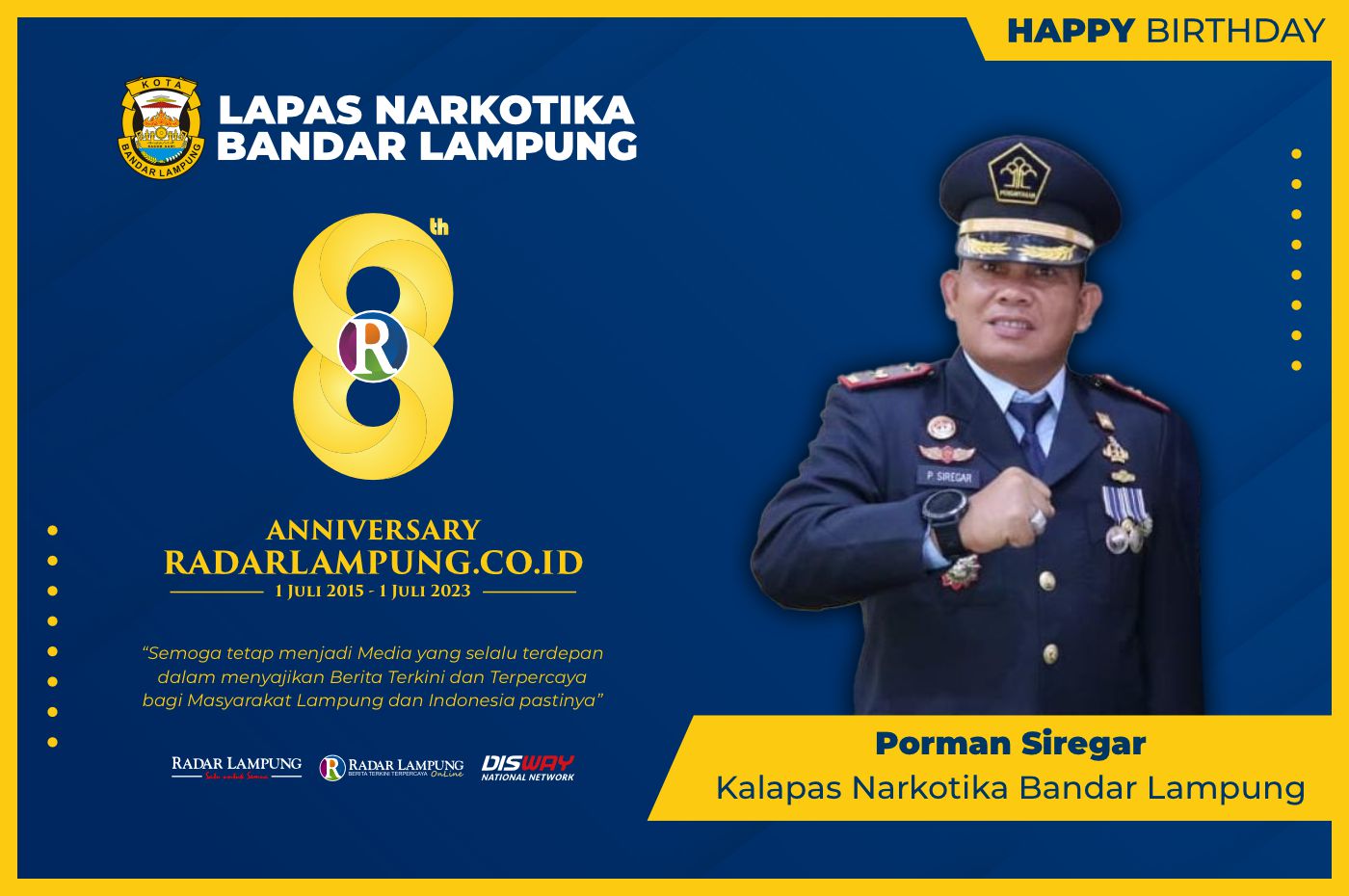 Porman Siregar: Selamat Ulang Tahun Radar Lampung Online ke-8