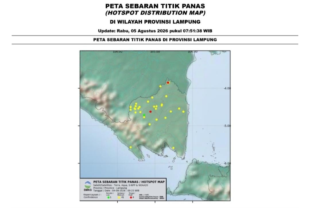Update BMKG 5 Agustus 2026, 23 Titik Panas di Lampung, Ini Rincian Sebarannya