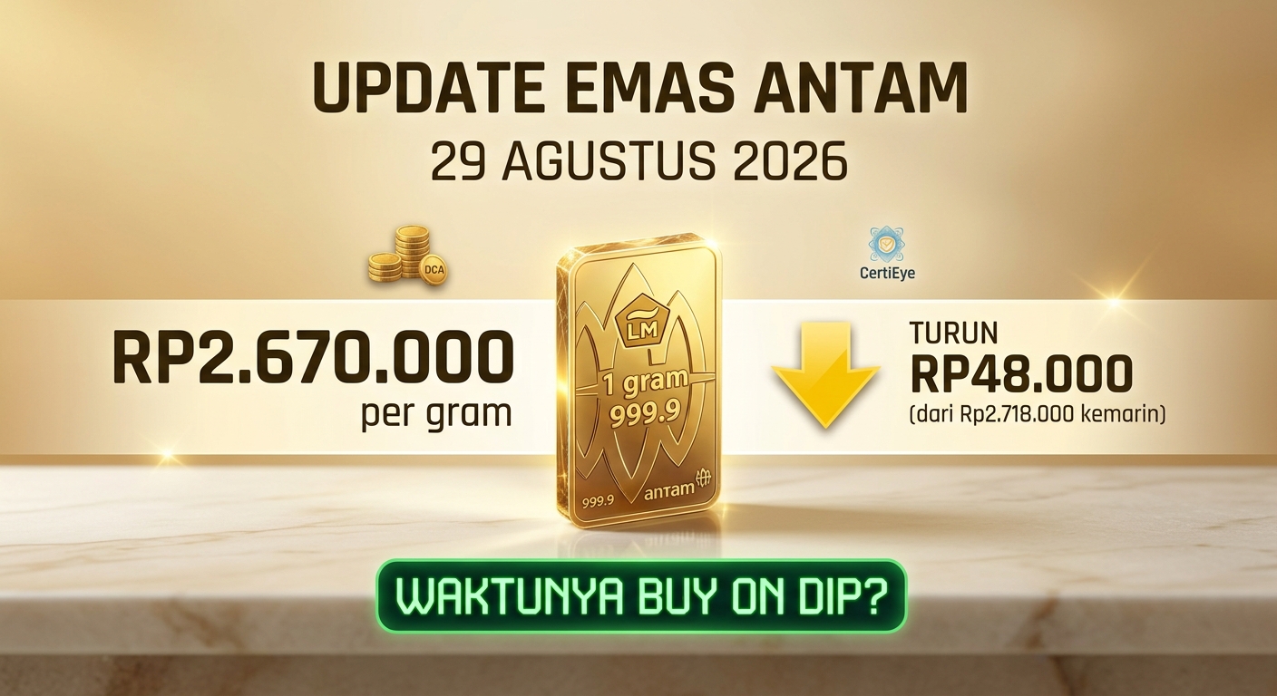 Update Emas Antam 29 Agustus 2026: Turun Jadi Rp2.670.000 per Gram, Waktunya Buy on Dip