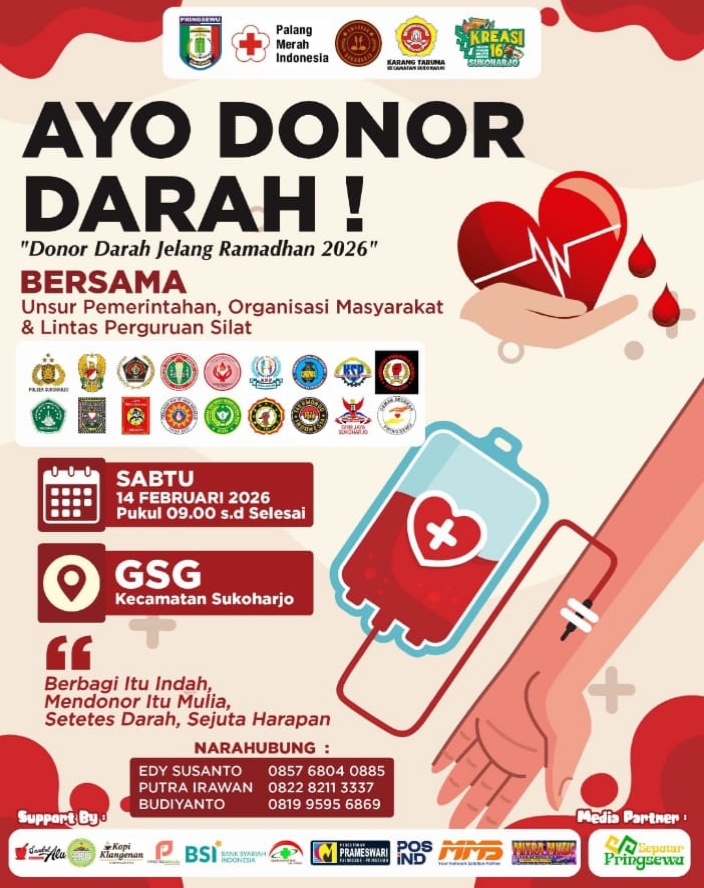 Donor Darah Karang Taruna Sukoharjo–PWI Pringsewu, Targetkan 75 Kantong Jelang Ramadan
