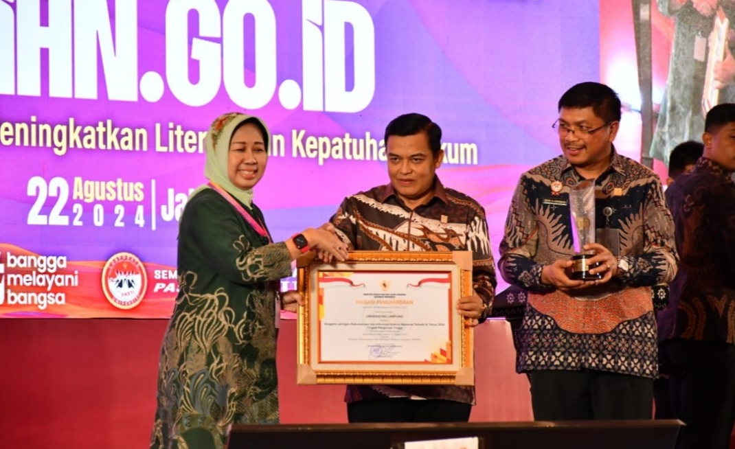 Peningkatkan Kualitas Pengelolaan Informasi Hukum, Unila Raih Terbaik Ketiga JDIHN Award 2024