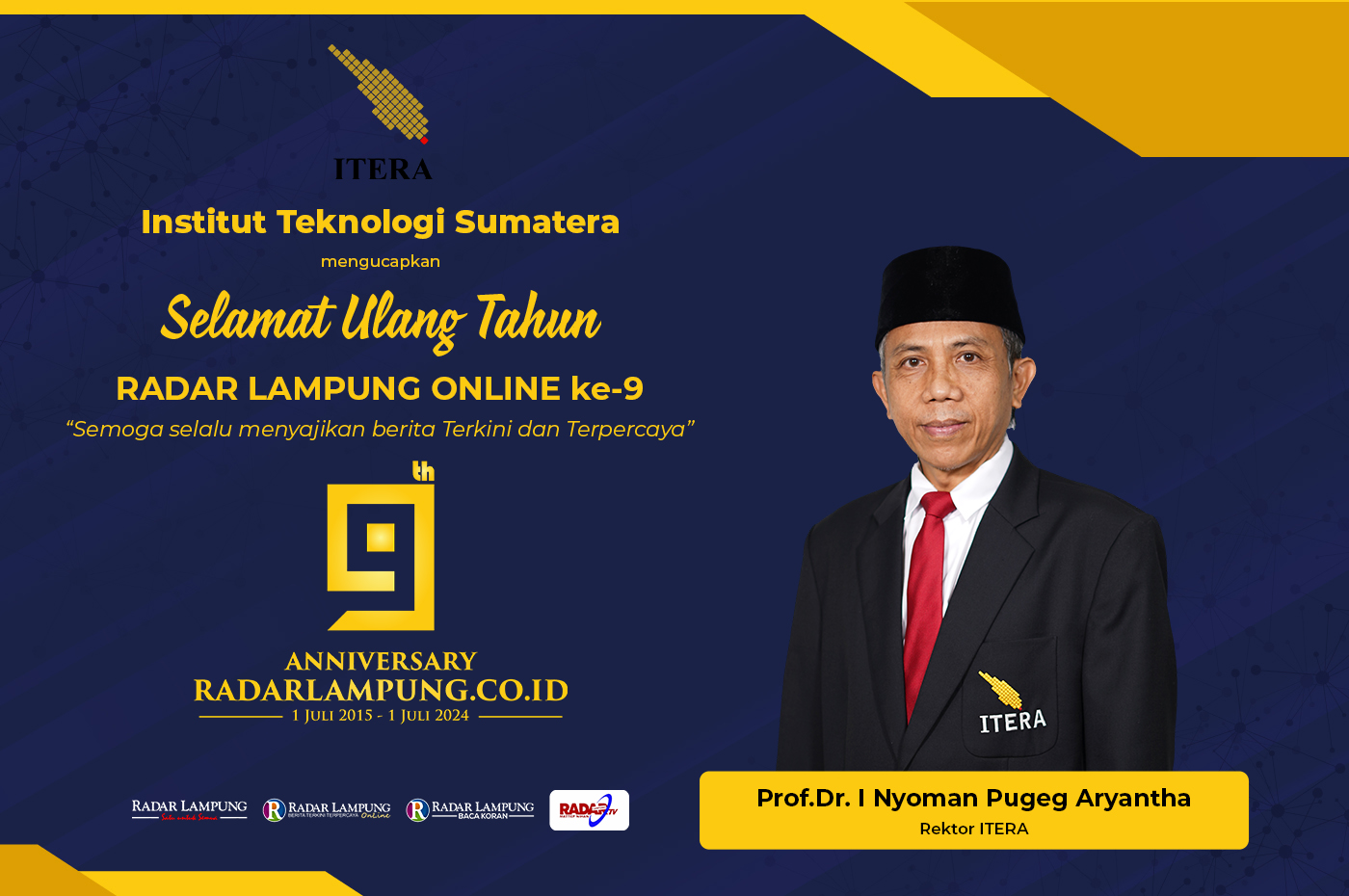 Institut Teknologi Sumatera (ITERA) Mengucapkan Selamat Ulang Tahun ke-9 Radar Lampung Online