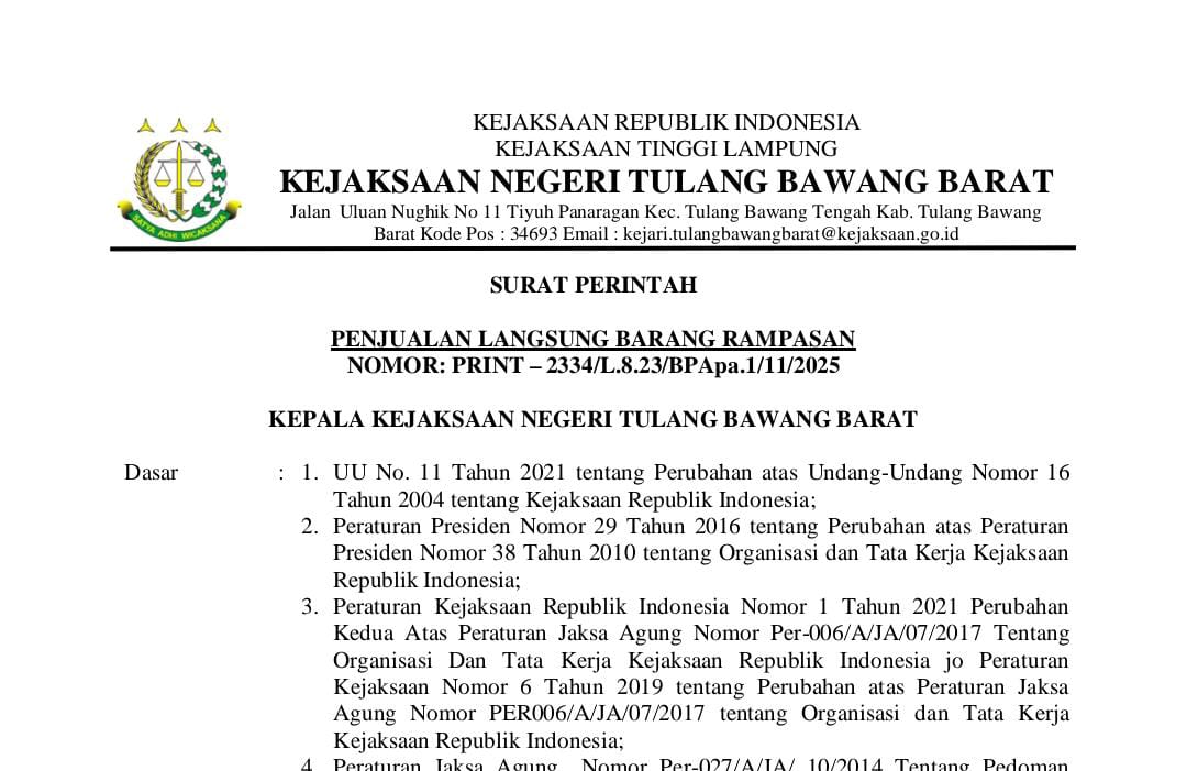 Kejari Tubaba Selesaikan Barang Rampasan, Cek Rincian Lengkapnya