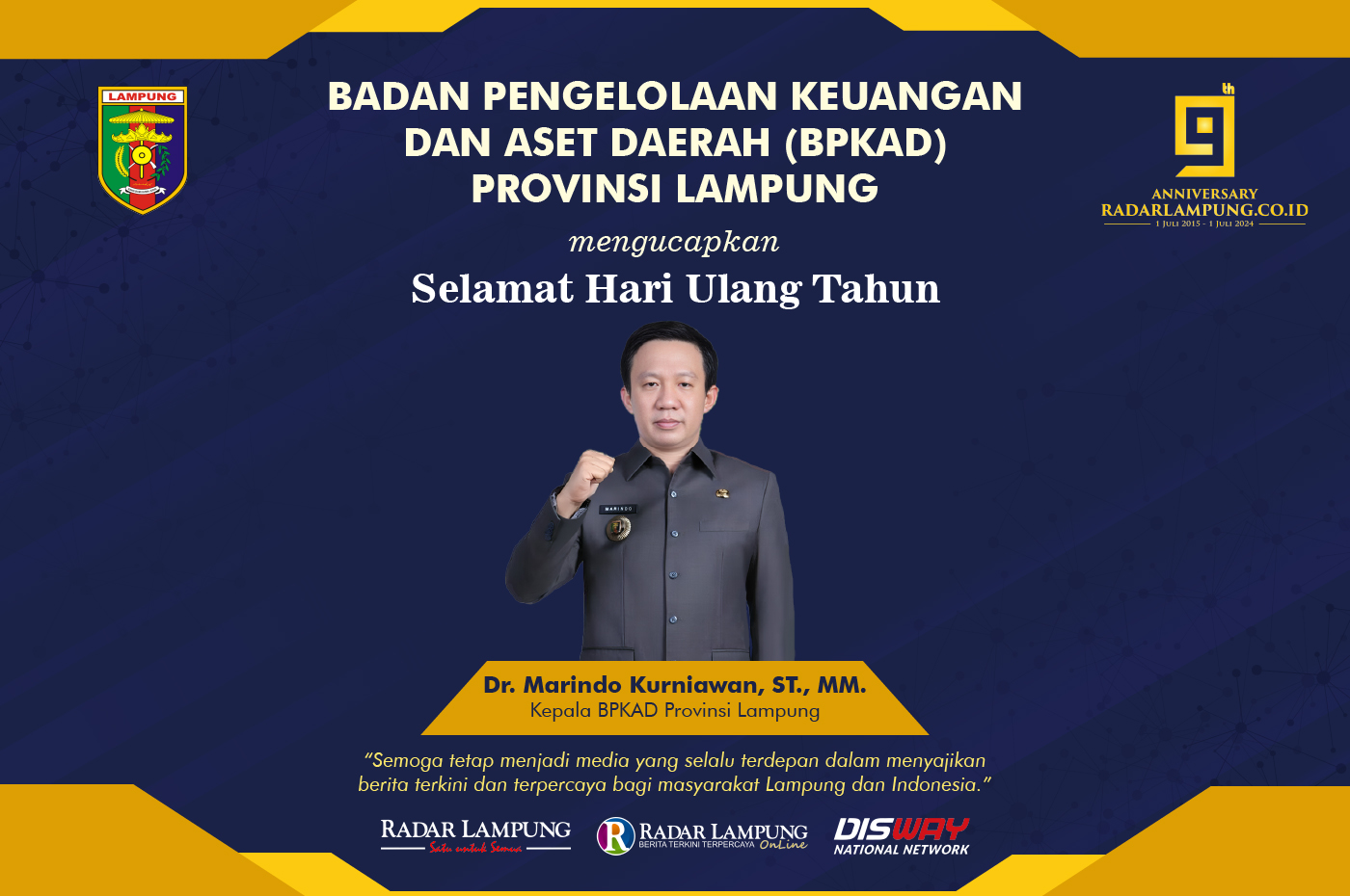 BPKAD Provinsi Lampung: Selamat Ulang Tahun ke-9 Radar Lampung Online