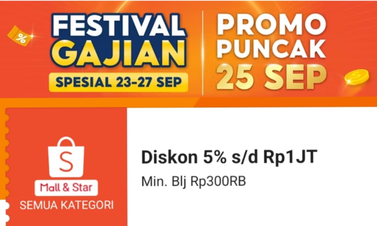 Promo Shopee Hari Ini, Dapatkan Diskon 5 Persen Potongan Belanja Hingga 1 Juta, Cek Syarat dan Ketentuan