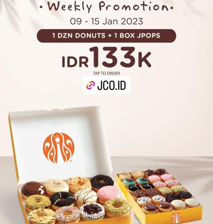 Weekly Promotion JCO Indonesia Hingga 15 Januari 2023, 1 DZN Donuts Plus 1 Box Jpops Hanya Rp 133 Ribu