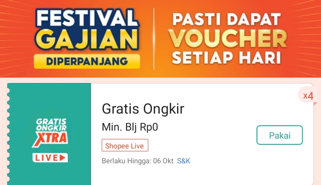 Festival Gajian 10.10 Dapatkan Promo Shopee Hari Ini, Gratis Ongkir Ekstra Rp0