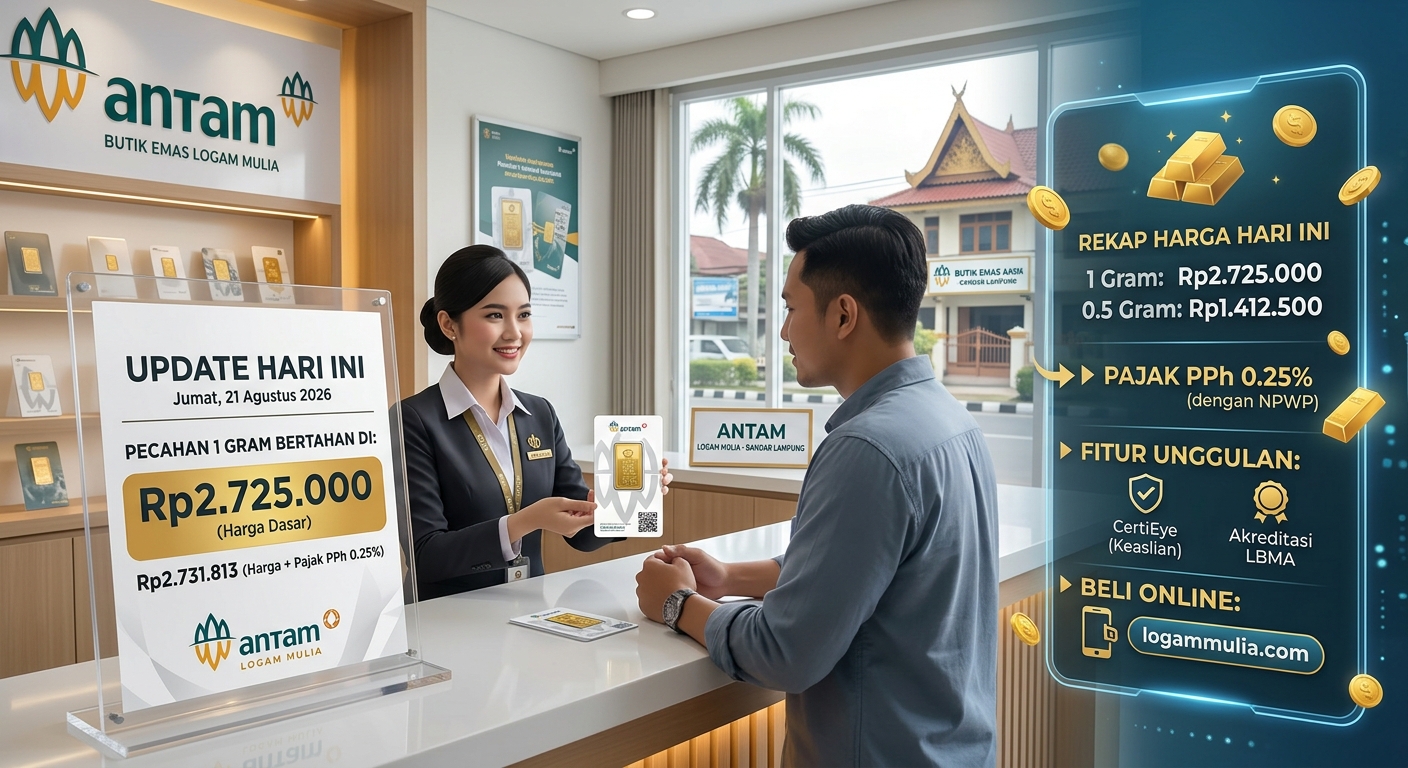 Update Harga Emas Antam Hari Ini: Pecahan 1 Gram Bertahan di Angka Rp2.725.000