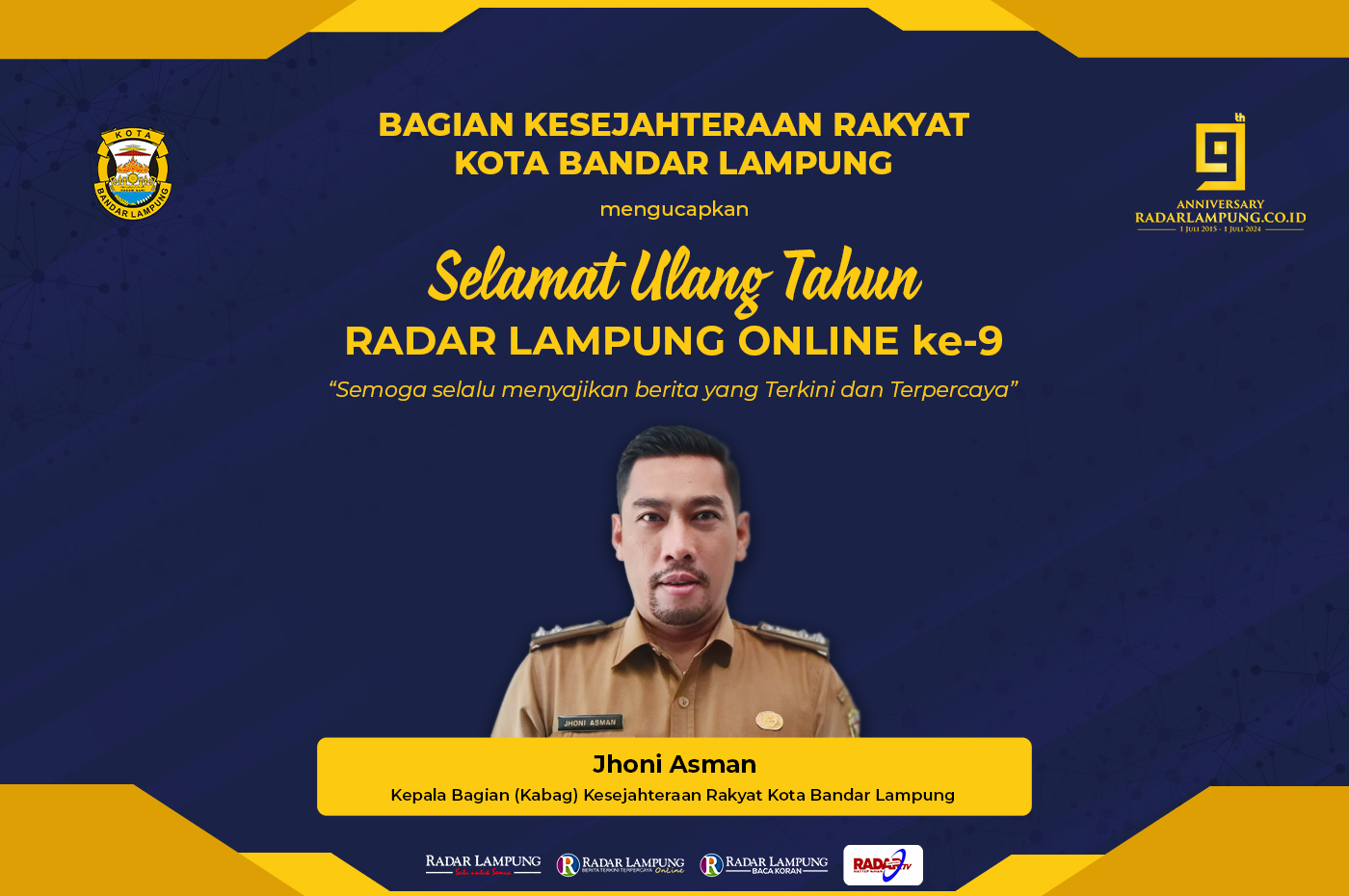 Bagian Kesejahteraan Rakyat (Kesra) Kota Bandar Lampung Mengucapkan Selamat Hari Jadi Radar Lampung Online ke-