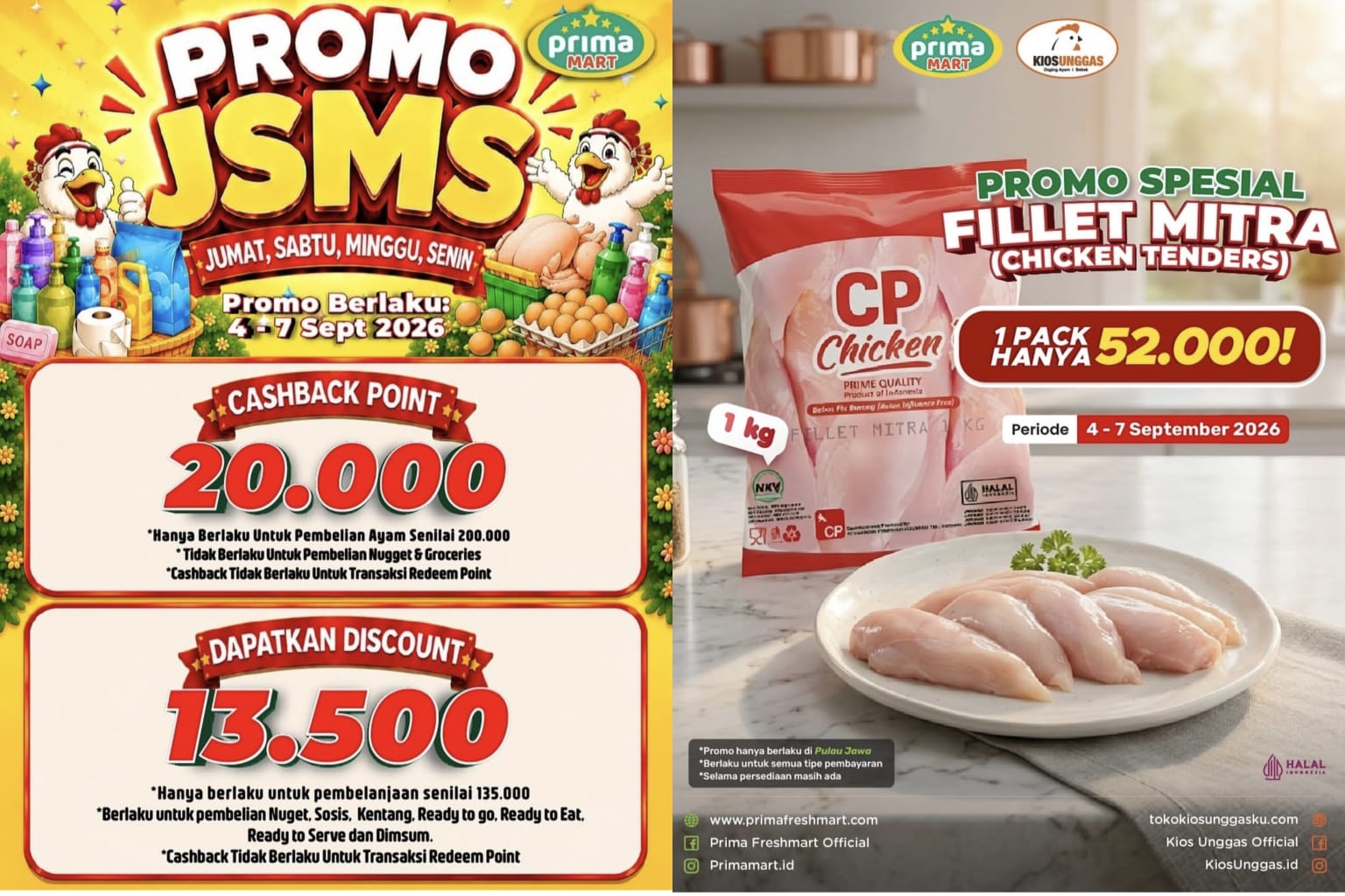 Spesial Promo JSMS Prima Mart, Borong ayam dan Nugget dapat Diskon plus Cashback