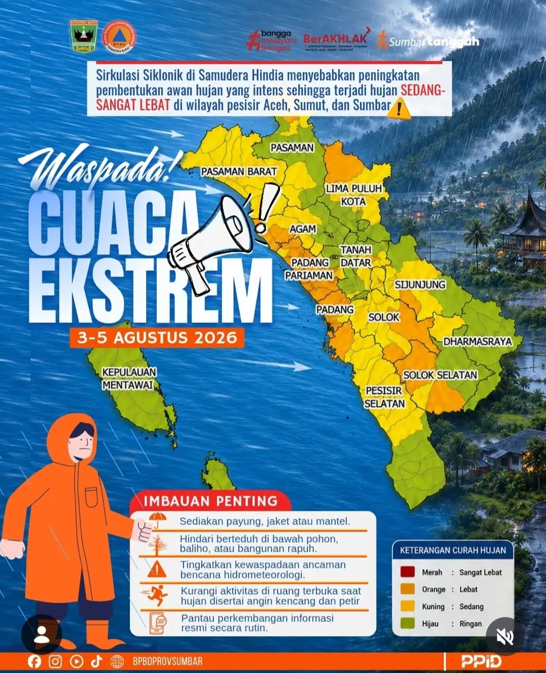 Ada Sirkulasi Siklonik di Samudera Hindia, Pesisir Sumatra Diterjang Hujan Lebat Hingga 5 Agustus 2026