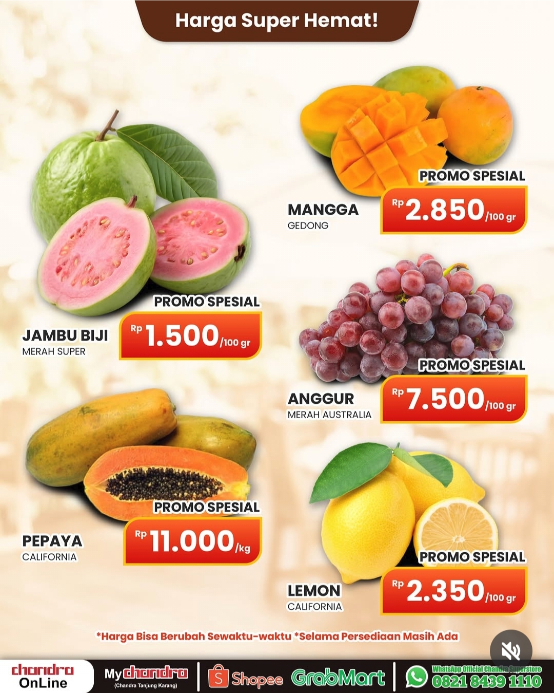 Update Harga Buah Segar di Chandra Superstore Lampung, Ada Promo Jambu Biji Merah hingga Anggur Australia