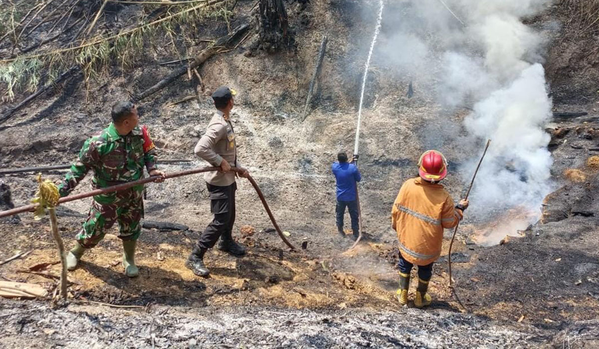 Kapolres Tanggamus Lampung Pimpin Pemadaman Kebakaran Lahan di Pugung, Tanggap Darurat Masih Diberlakukan 