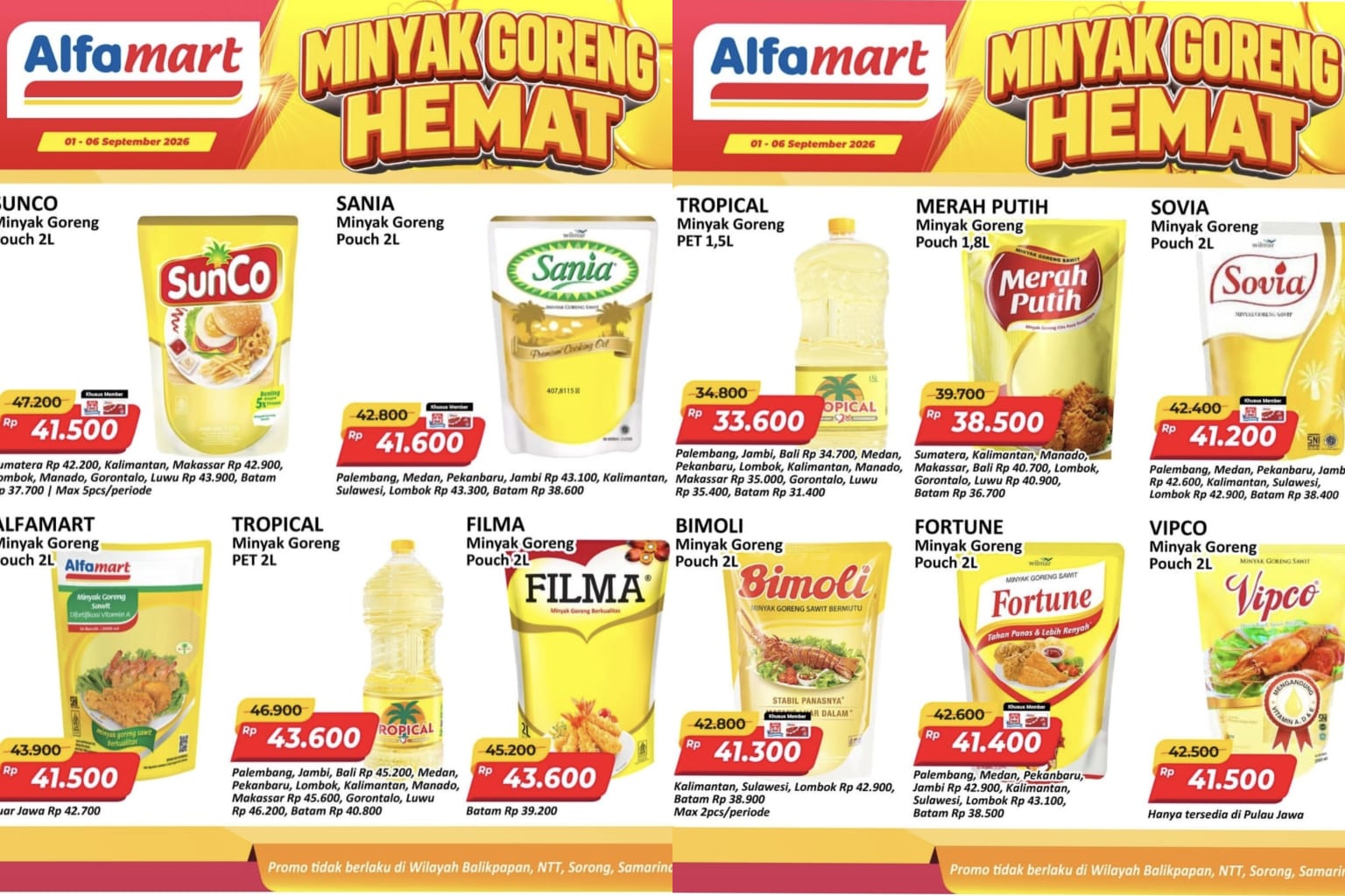 Promo Minyak Goreng Hemat Alfamart 1–6 September 2026: SunCo, Sania, hingga Bimoli Turun Harga