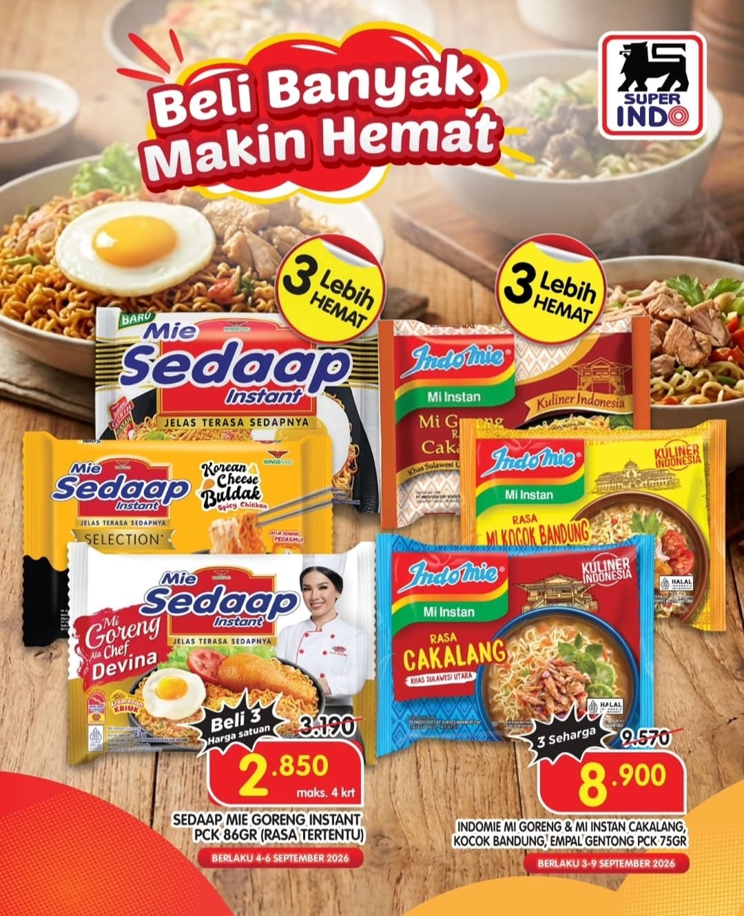 Promo Superindo 4-9 September: Stok Mie Sedaap dan Indomie Kuliner Indonesia Banting Harga