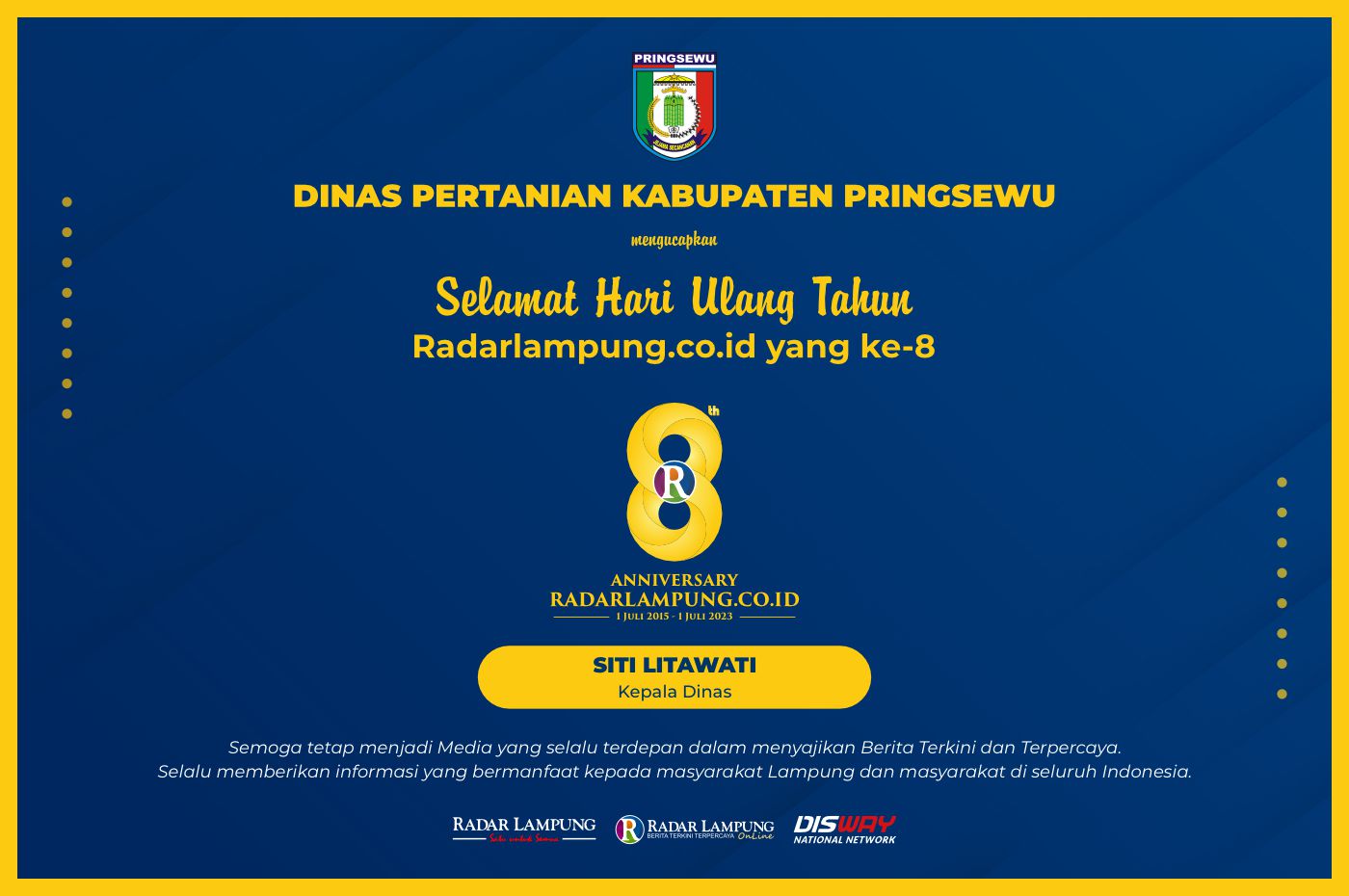 Dinas Pertanian Kabupaten Pringsewu: Selamat Ulang Tahun ke-8 Radar Lampung Online