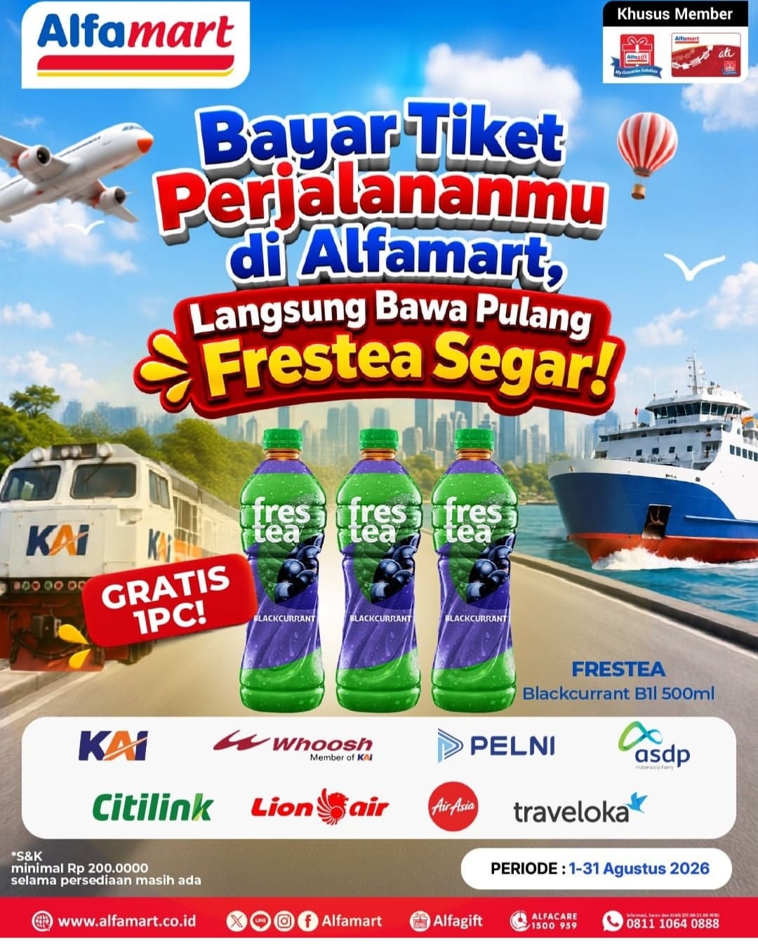 Bayar Tiket Perjalanan di Alfamart Bawa Pulang Gratis Frestea, Cek Syarat dan Ketentuannya