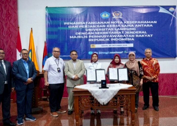 Perkuat Sinergi Antara Dunia Akademik dan Lembaga Negara, Unila - Sekjen MPR RI Teken MOU 