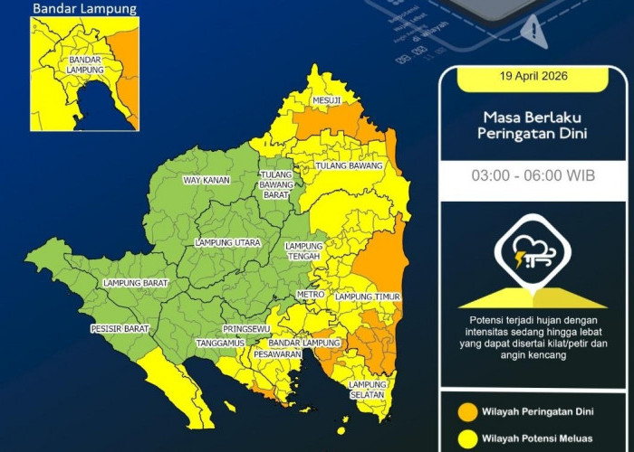 Waspada! Hujan Lebat Disertai Petir dan Angin Kencang Ancam Bandar Lampung hingga Metro