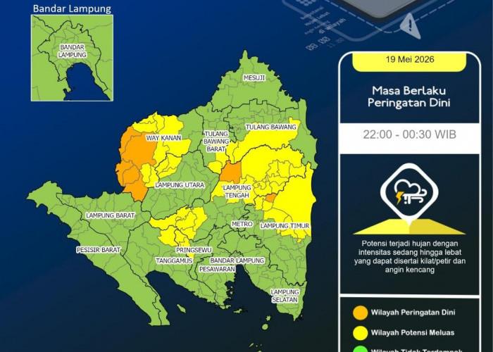 Cuaca Ekstrem Lampung Malam Ini Berpotensi Meluas ke Tubaba hingga Pringsewu?