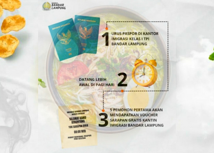 Khusus Lima Pemohon Paspor Pertama, Dapat Sarapan Gratis di Kantor Imigrasi Kelas l TPI Bandar Lampung 