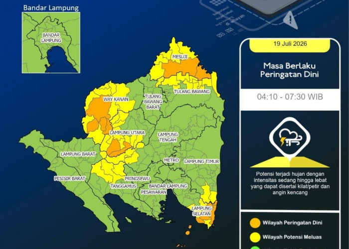 Waspada Bencana Hidrometeorologi, BMKG Rilis Peringatan Dini Cuaca Ekstrem di Lampung Minggu Pagi