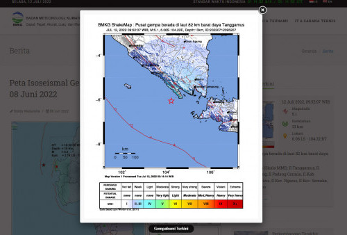 Gempa 5,1 Magnitudo Guncang Tanggamus  