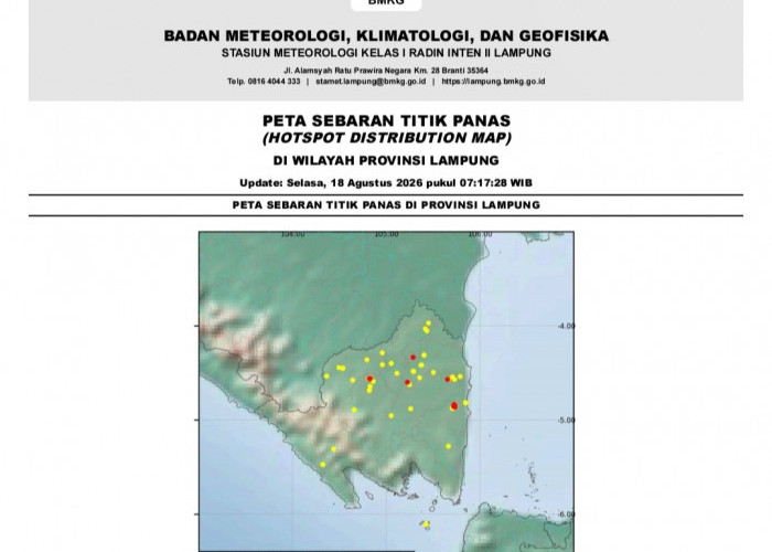 BMKG Deteksi 87 Titik Panas di Lampung, Kabupaten Ini Menyumbang Hotspot Terbanyak