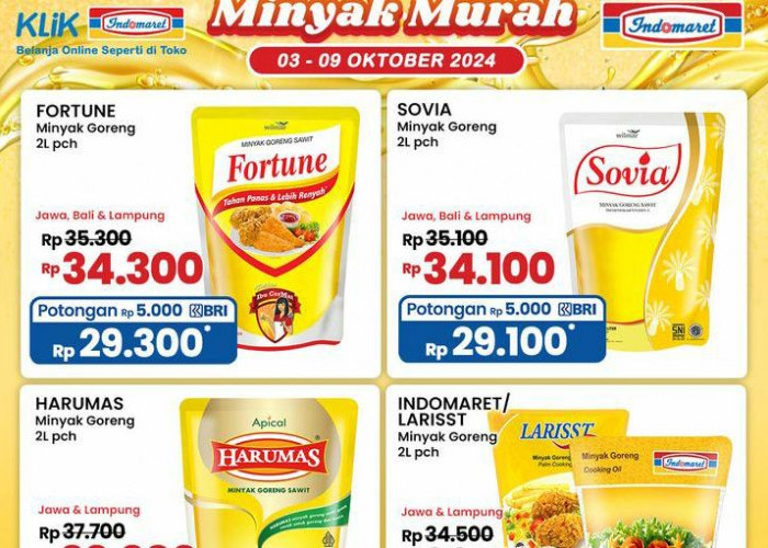 Promo Indomaret Minggu 6 Oktober 2024, Kebutuhan Dapur Makin Murah, Diskon Minyak Goreng 2 L Mulai Rp 26 Ribu