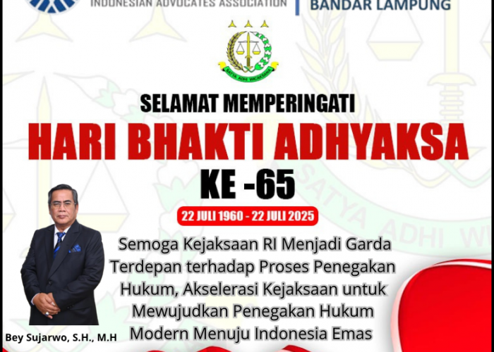 DPC Peradi Bandar Lampung Mengucapkan Selamat Hari Bhakti Adhyaksa ke-65