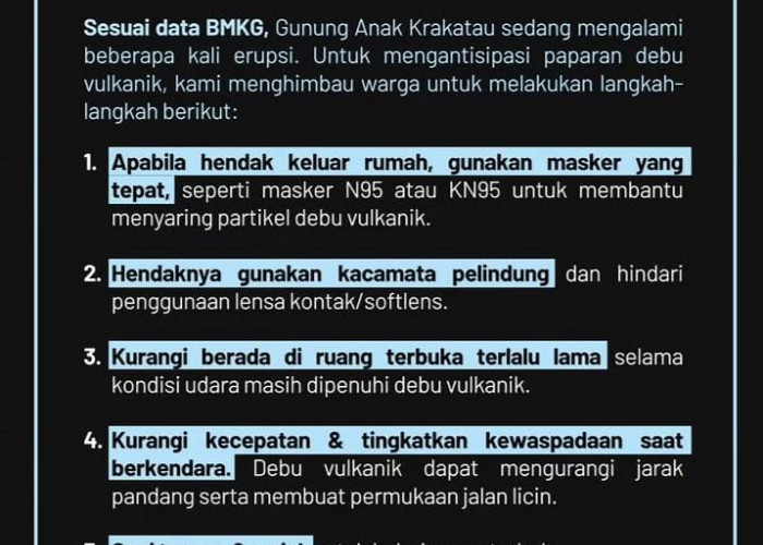 Sekretariat Kabinet RI Terbitkan Imbauan Antisipasi Paparan Abu Vulkanik Anak Krakatau, Warga Jangan Panik 