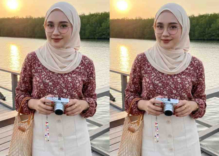 Nuansa Senja di Pantai Bikin Terpukau, Potret Wanita Berhijab Ini Ternyata Hasil Prompt Gemini AI